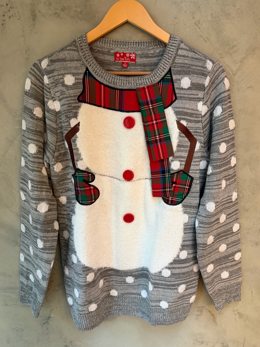 To Be Jolly Snowman Polka Dot Ugly Christmas Sweater Size M NWOT